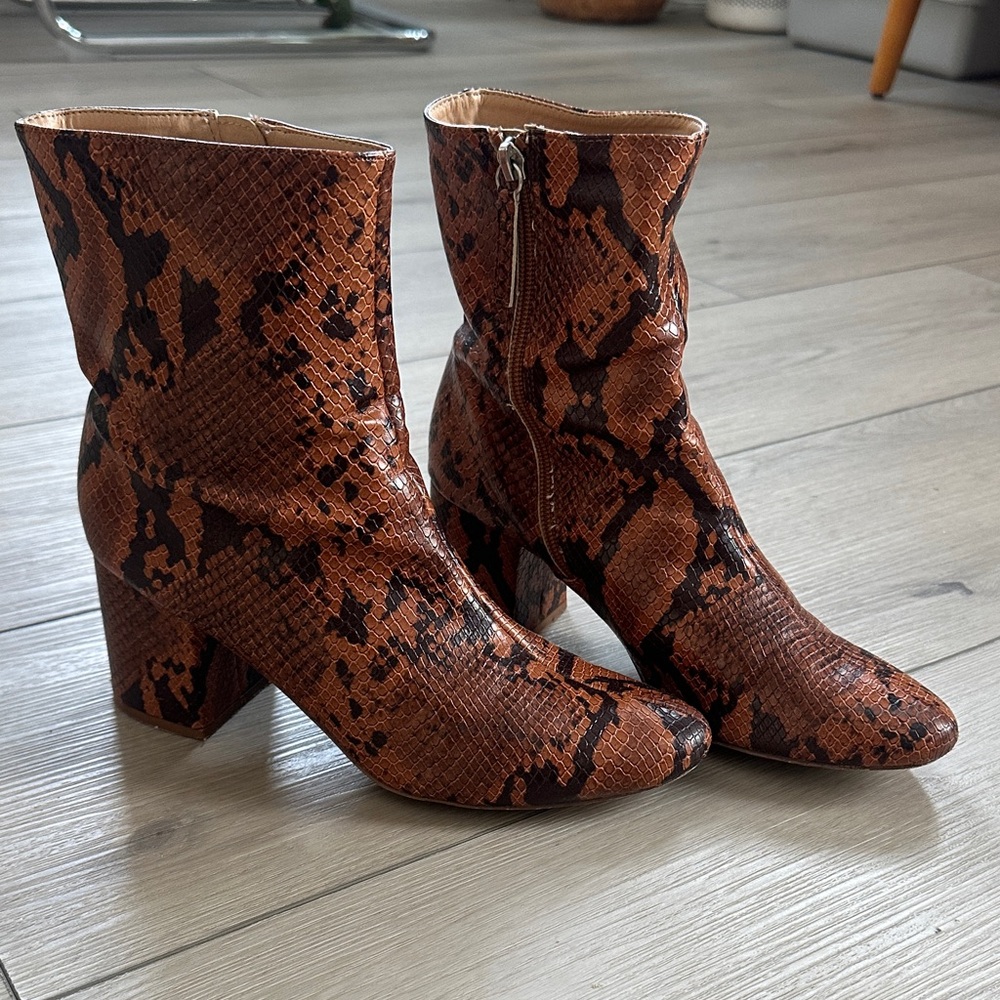 Urban Outfitters Brown Snake Print Heeled Boots